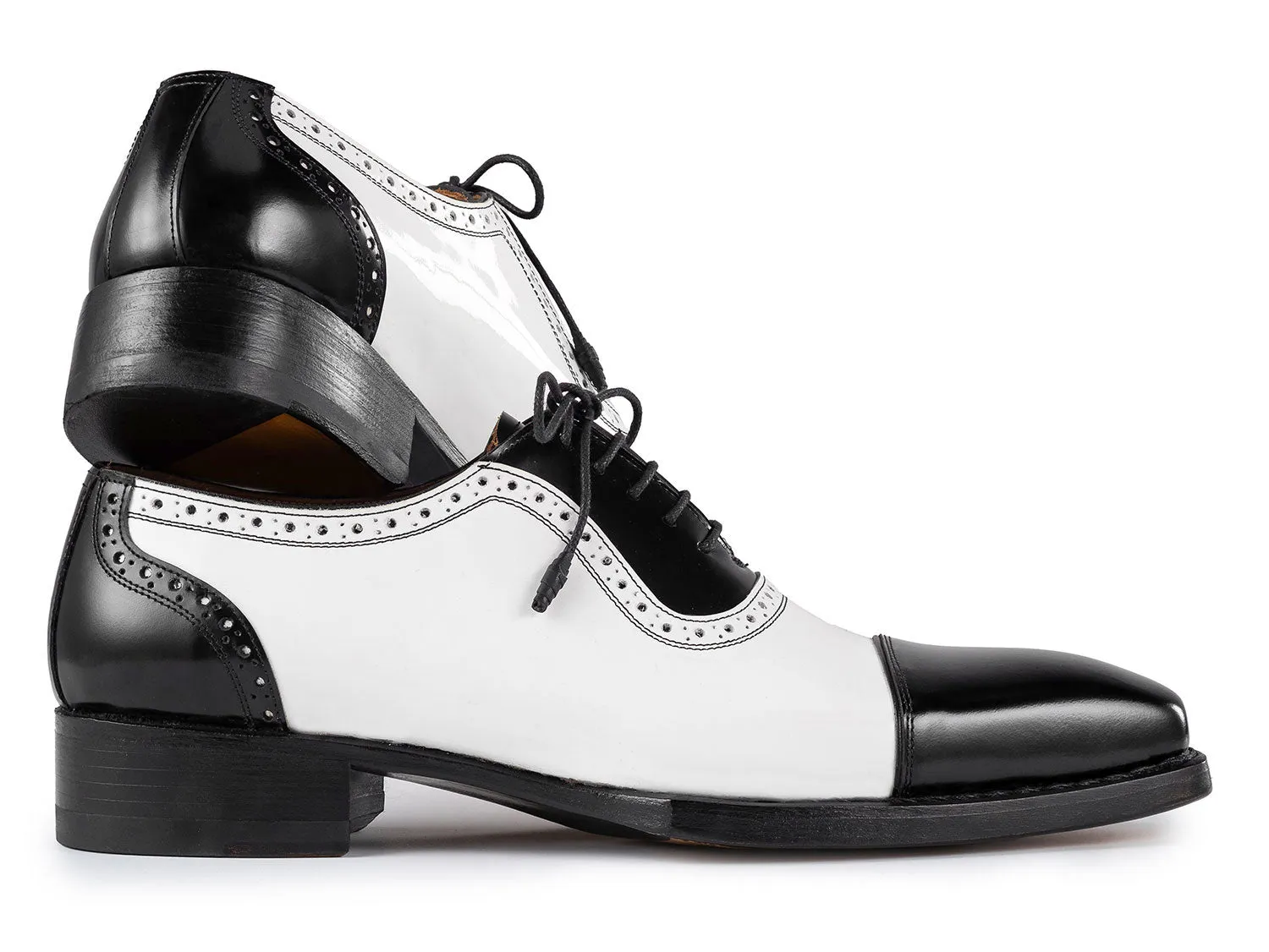 Paul Parkman Men's Goodyear Welted Cap Toe Oxfords in Black & White