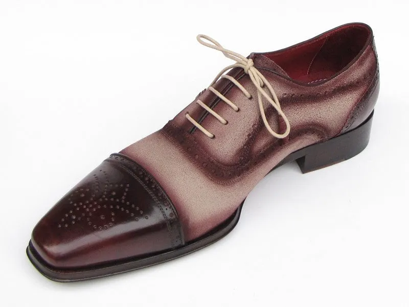 Paul Parkman Men's Hand-Painted Suede Captoe Oxfords in Bordeaux & Beige
