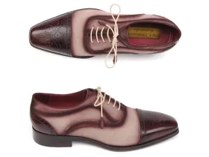 Paul Parkman Men's Hand-Painted Suede Captoe Oxfords in Bordeaux & Beige