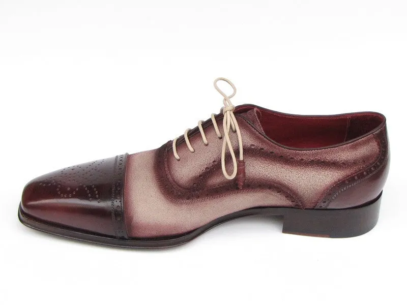 Paul Parkman Men's Hand-Painted Suede Captoe Oxfords in Bordeaux & Beige
