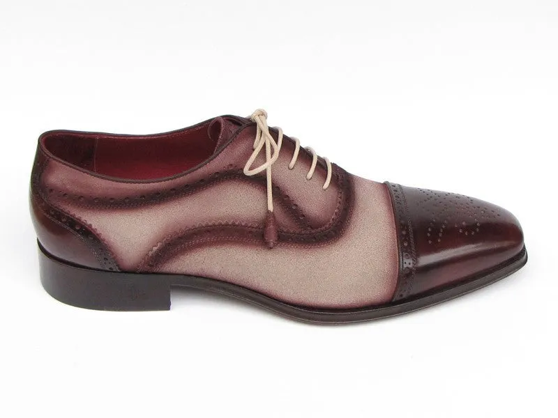 Paul Parkman Men's Hand-Painted Suede Captoe Oxfords in Bordeaux & Beige