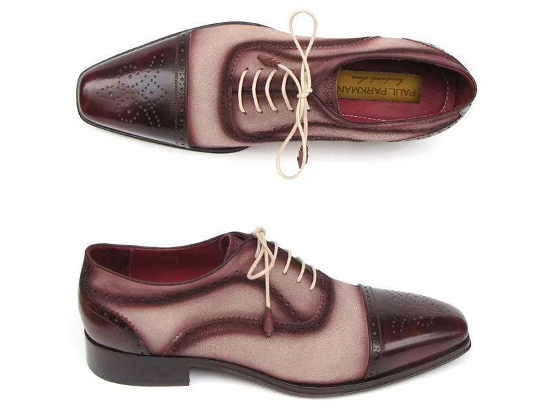 Paul Parkman Men's Hand-Painted Suede Captoe Oxfords in Bordeaux & Beige