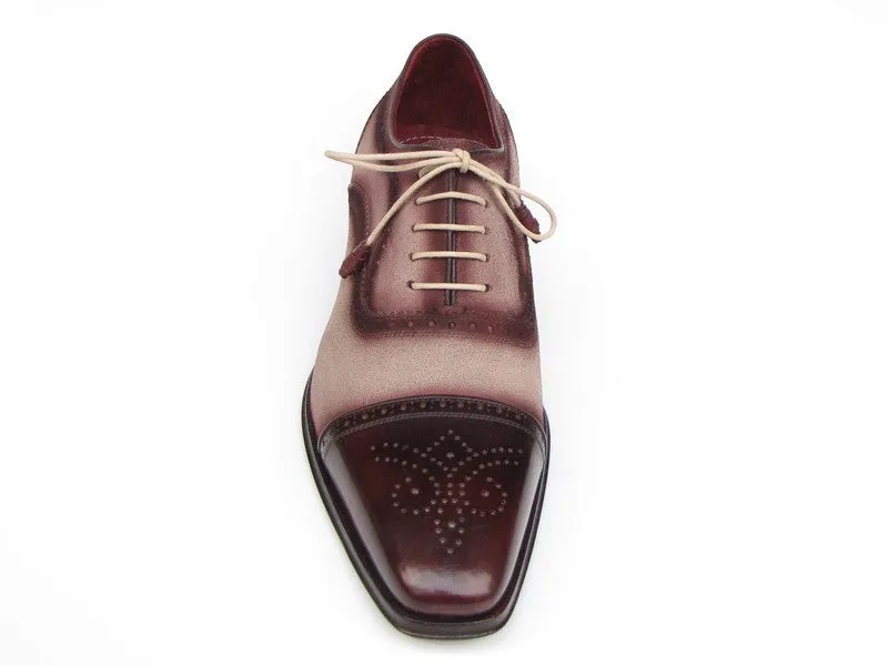 Paul Parkman Men's Hand-Painted Suede Captoe Oxfords in Bordeaux & Beige