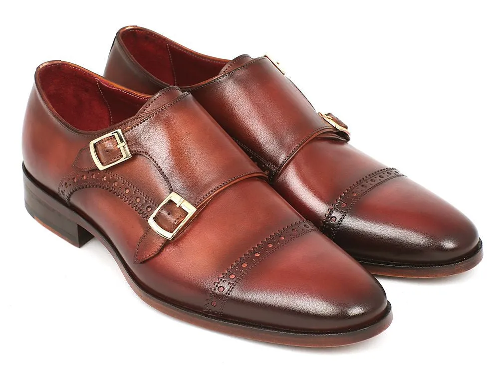 Paul Parkman Men's Leather Double Monkstraps in Camel & Light Brown