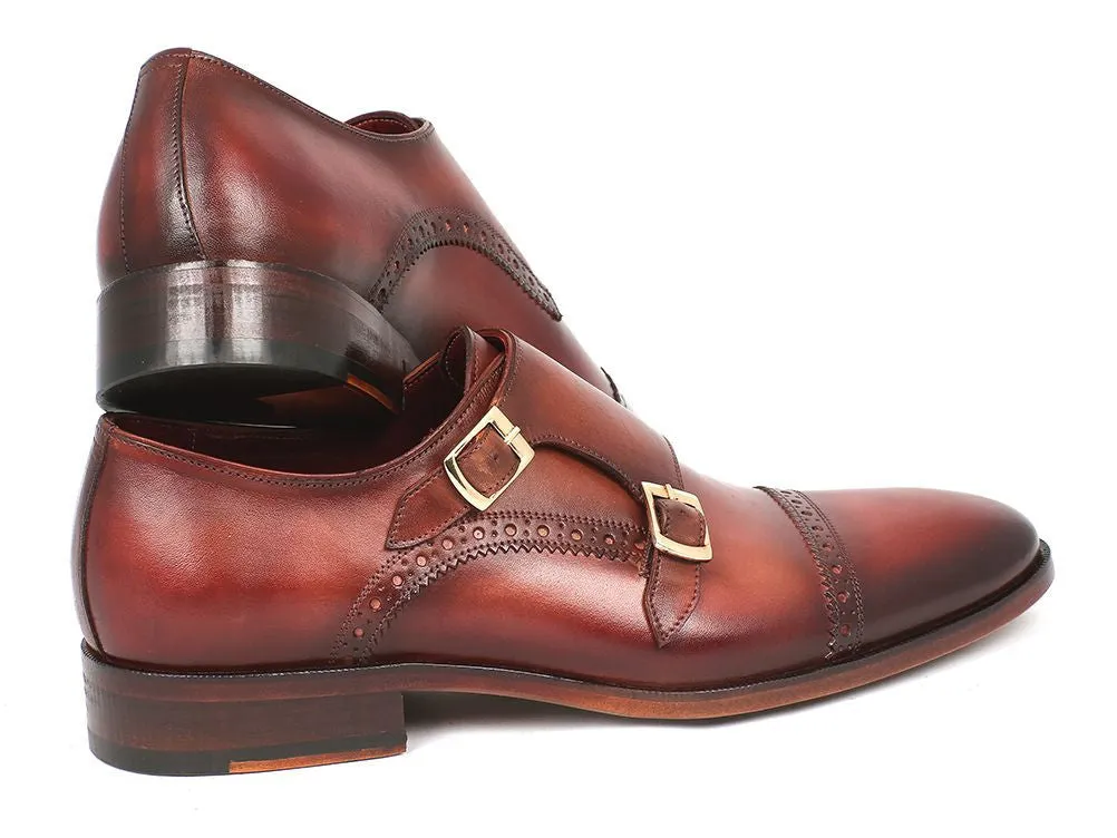 Paul Parkman Men's Leather Double Monkstraps in Camel & Light Brown