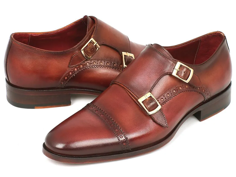 Paul Parkman Men's Leather Double Monkstraps in Camel & Light Brown