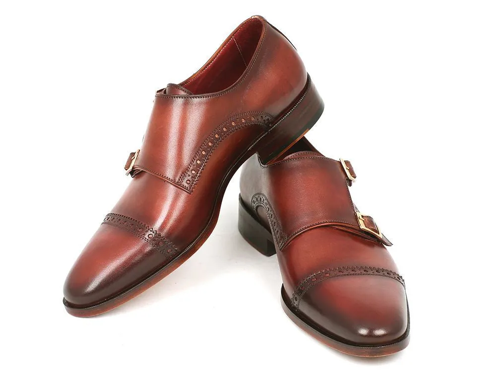 Paul Parkman Men's Leather Double Monkstraps in Camel & Light Brown