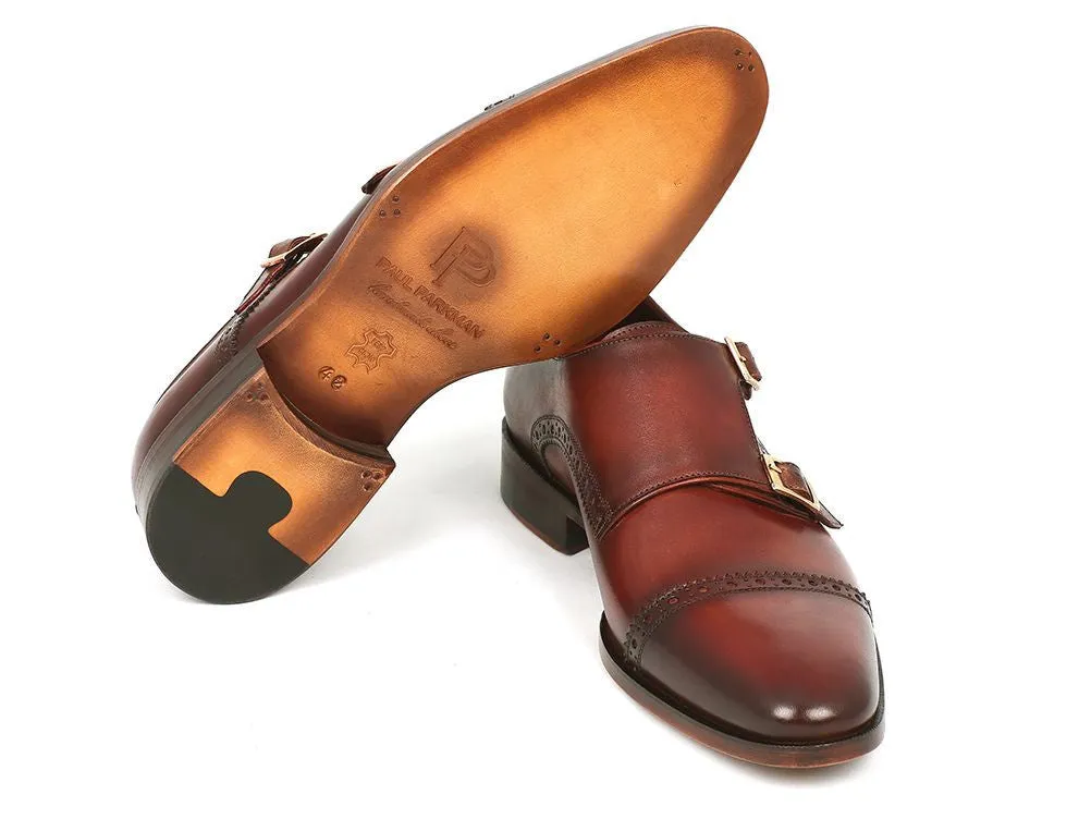 Paul Parkman Men's Leather Double Monkstraps in Camel & Light Brown