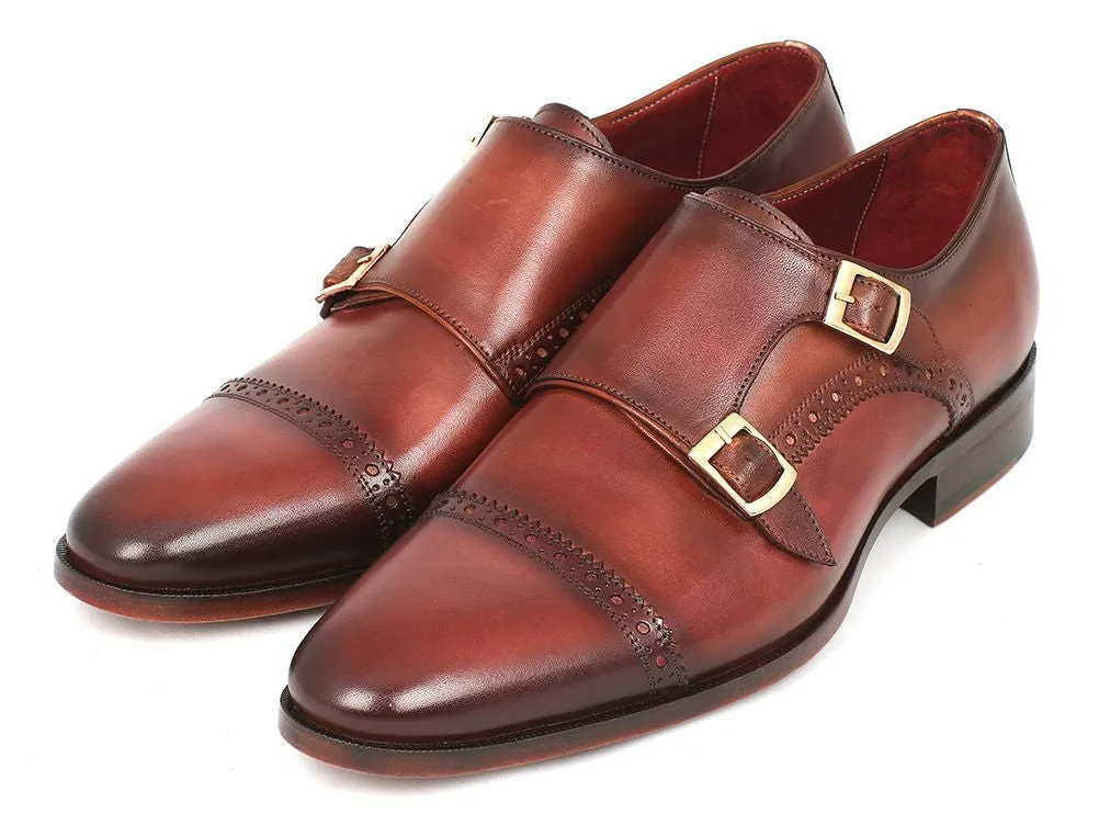 Paul Parkman Men's Leather Double Monkstraps in Camel & Light Brown