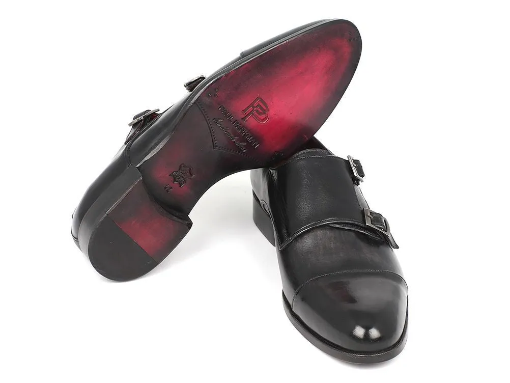 Paul Parkman Men's Leather Double Monkstraps in Gray & Black