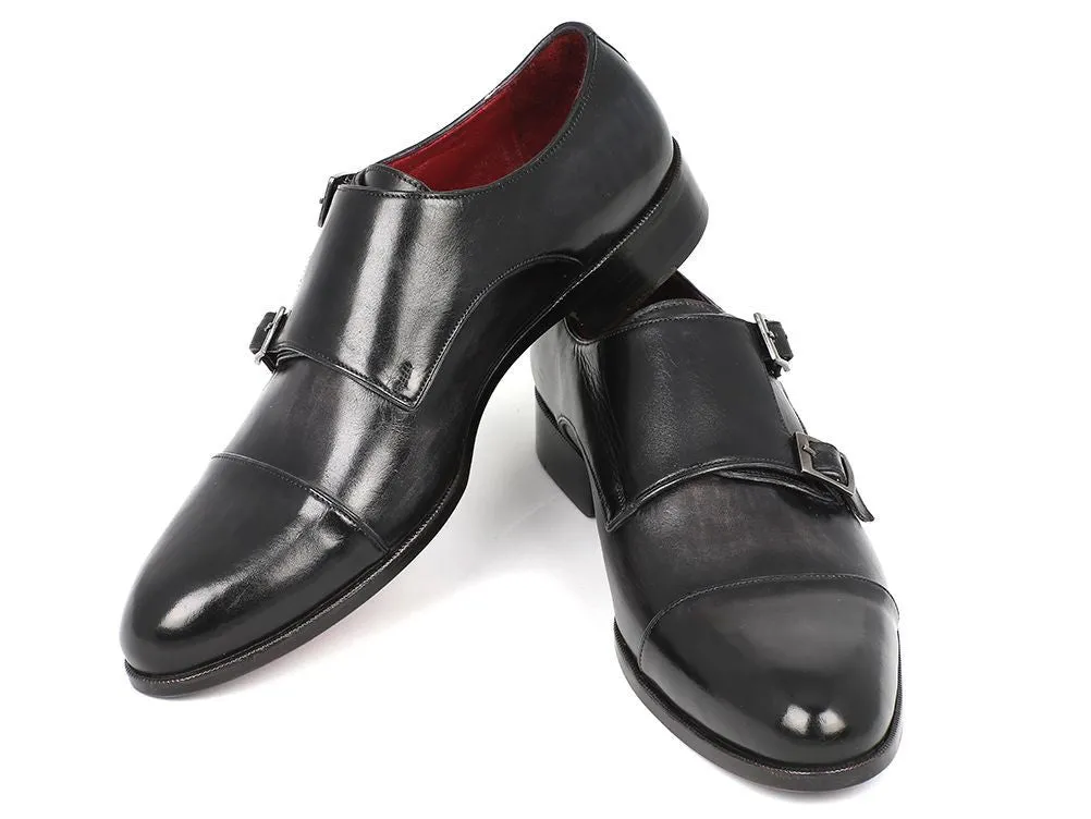 Paul Parkman Men's Leather Double Monkstraps in Gray & Black