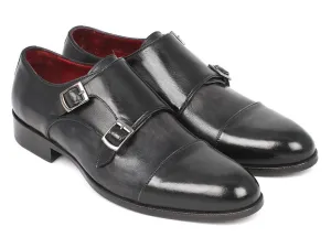 Paul Parkman Men's Leather Double Monkstraps in Gray & Black