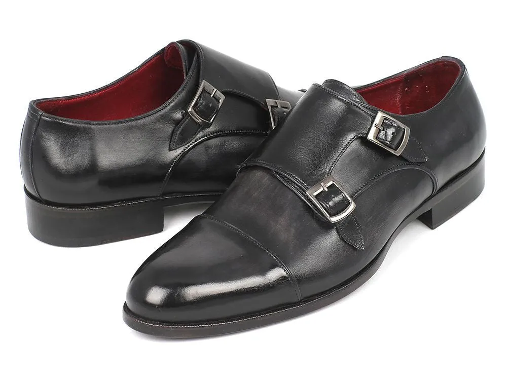 Paul Parkman Men's Leather Double Monkstraps in Gray & Black