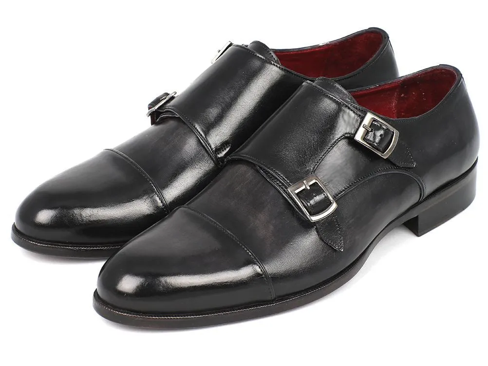Paul Parkman Men's Leather Double Monkstraps in Gray & Black