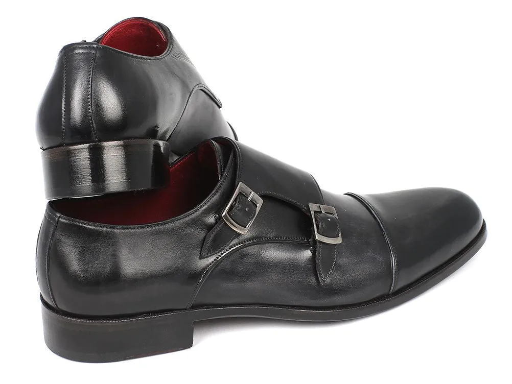 Paul Parkman Men's Leather Double Monkstraps in Gray & Black