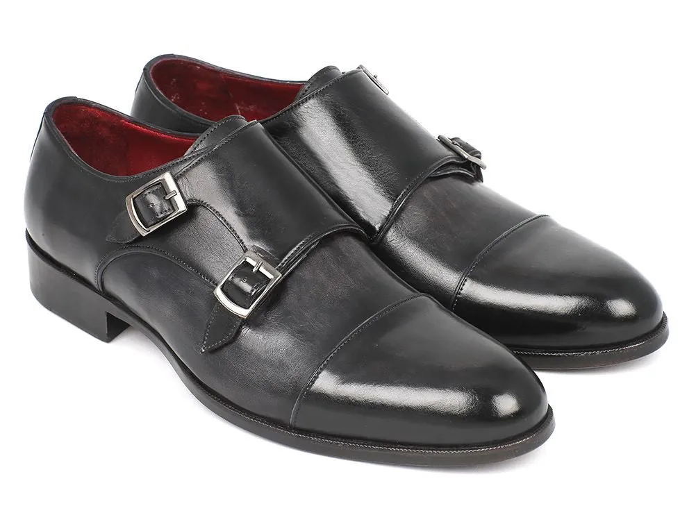 Paul Parkman Men's Leather Double Monkstraps in Gray & Black