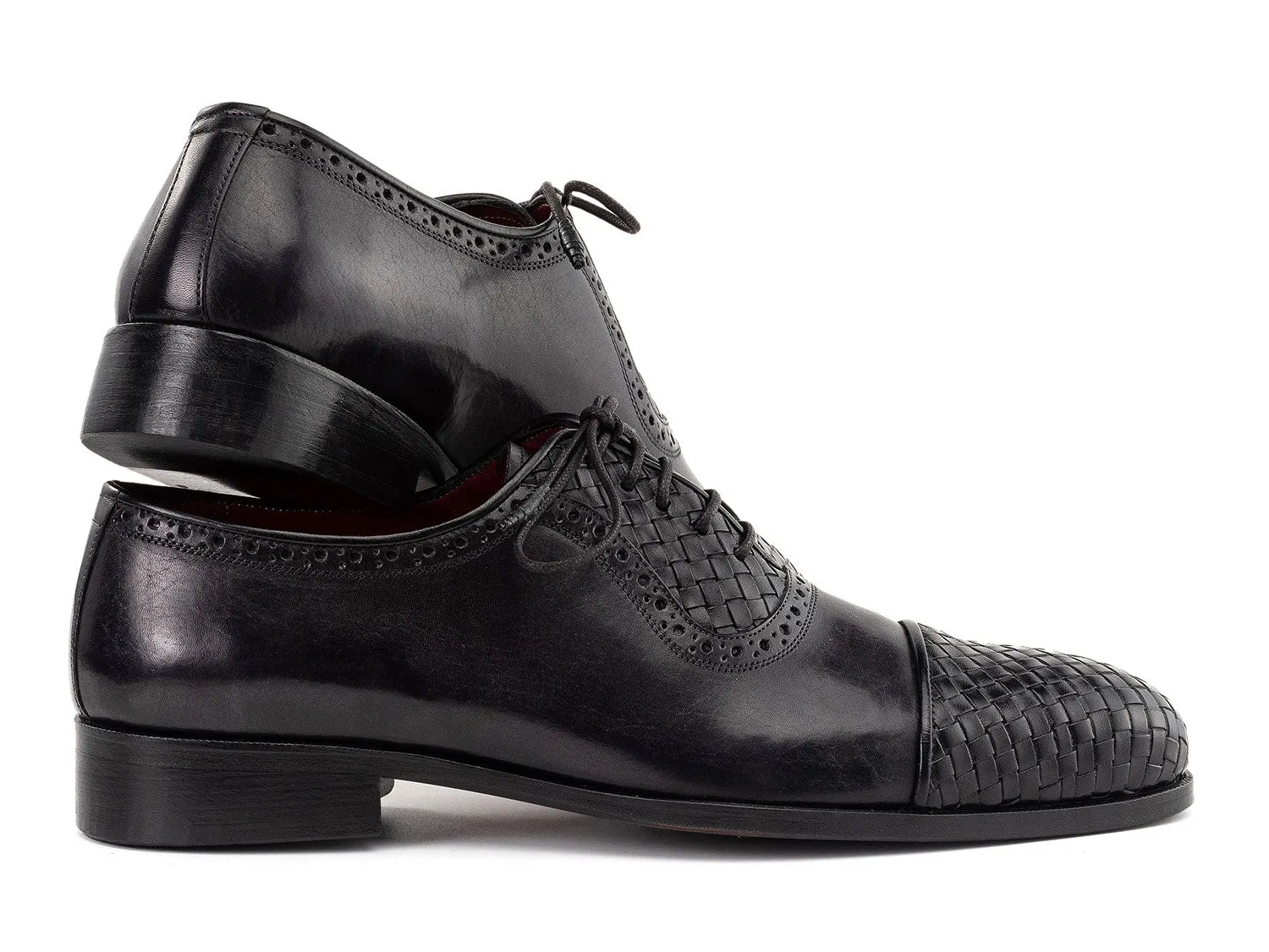 Paul Parkman Men's Woven Leather Cap Toe Oxford Shoes in Black