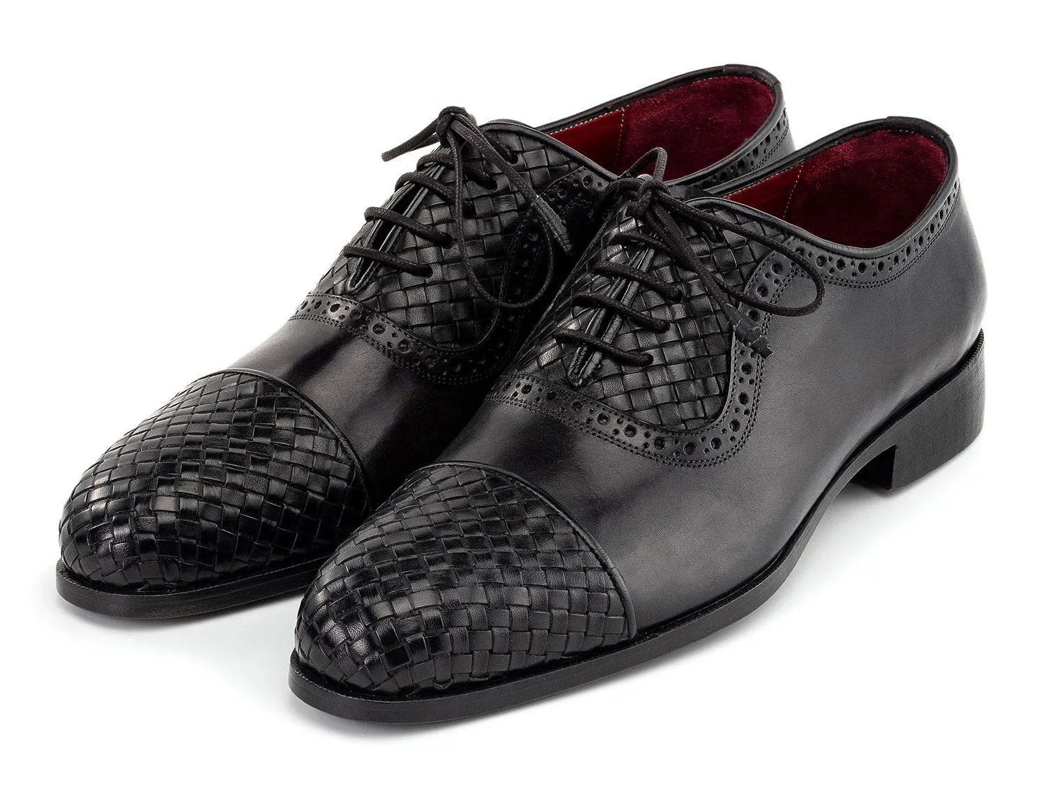 Paul Parkman Men's Woven Leather Cap Toe Oxford Shoes in Black