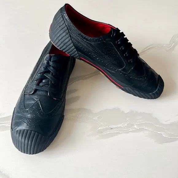 PF Flyers Brogue Men’s Black Leather Wingtip Sneakers Mens Sz 9.5 Womens Sz 11