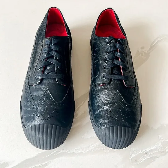 PF Flyers Brogue Men’s Black Leather Wingtip Sneakers Mens Sz 9.5 Womens Sz 11