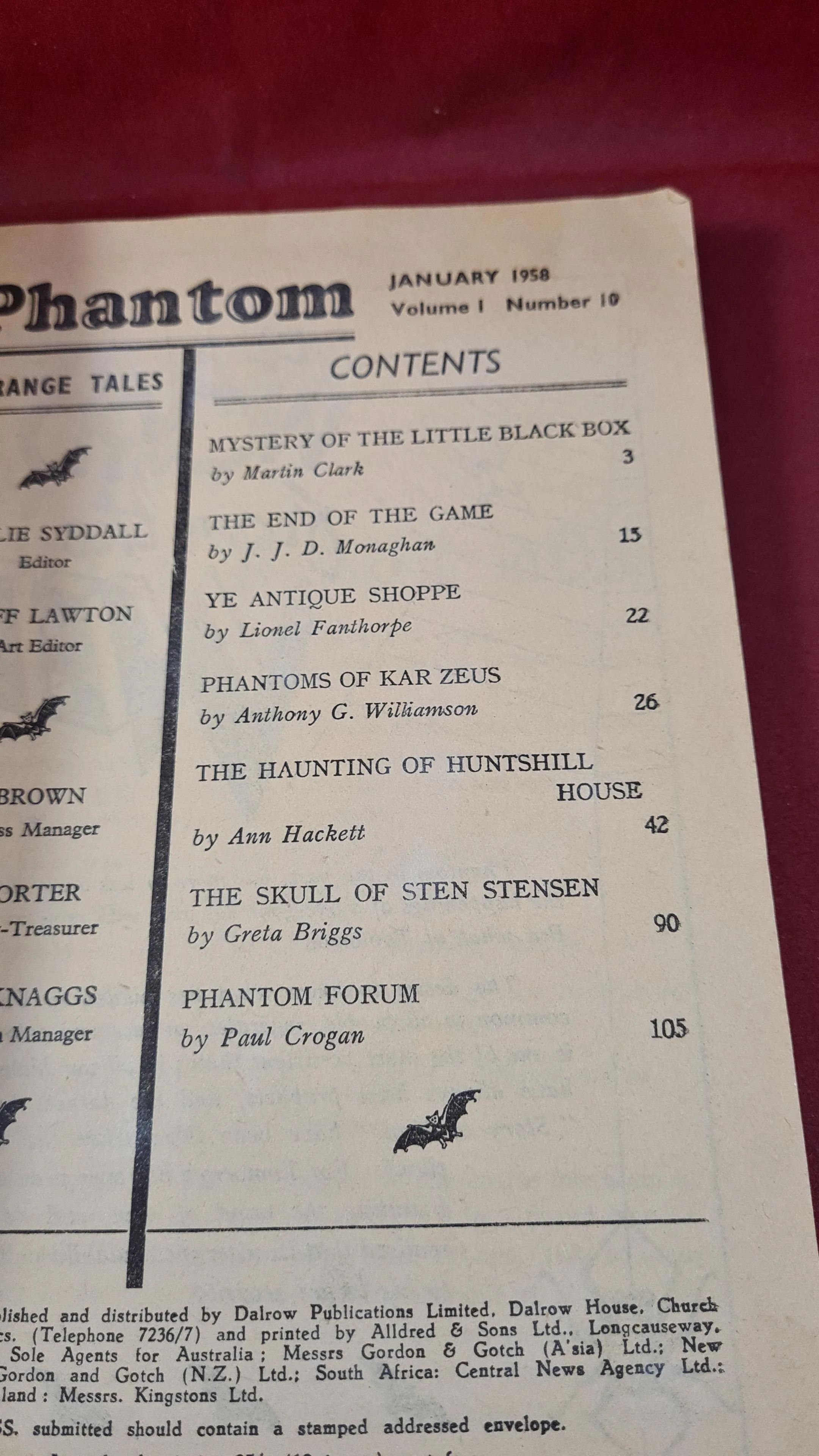 Phantom Volume 1 Number 10 January 1958, Lionel Fanthorpe