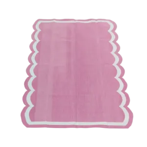Pink Handwoven Reversible Cotton Scalloped Rug 3' x 5'