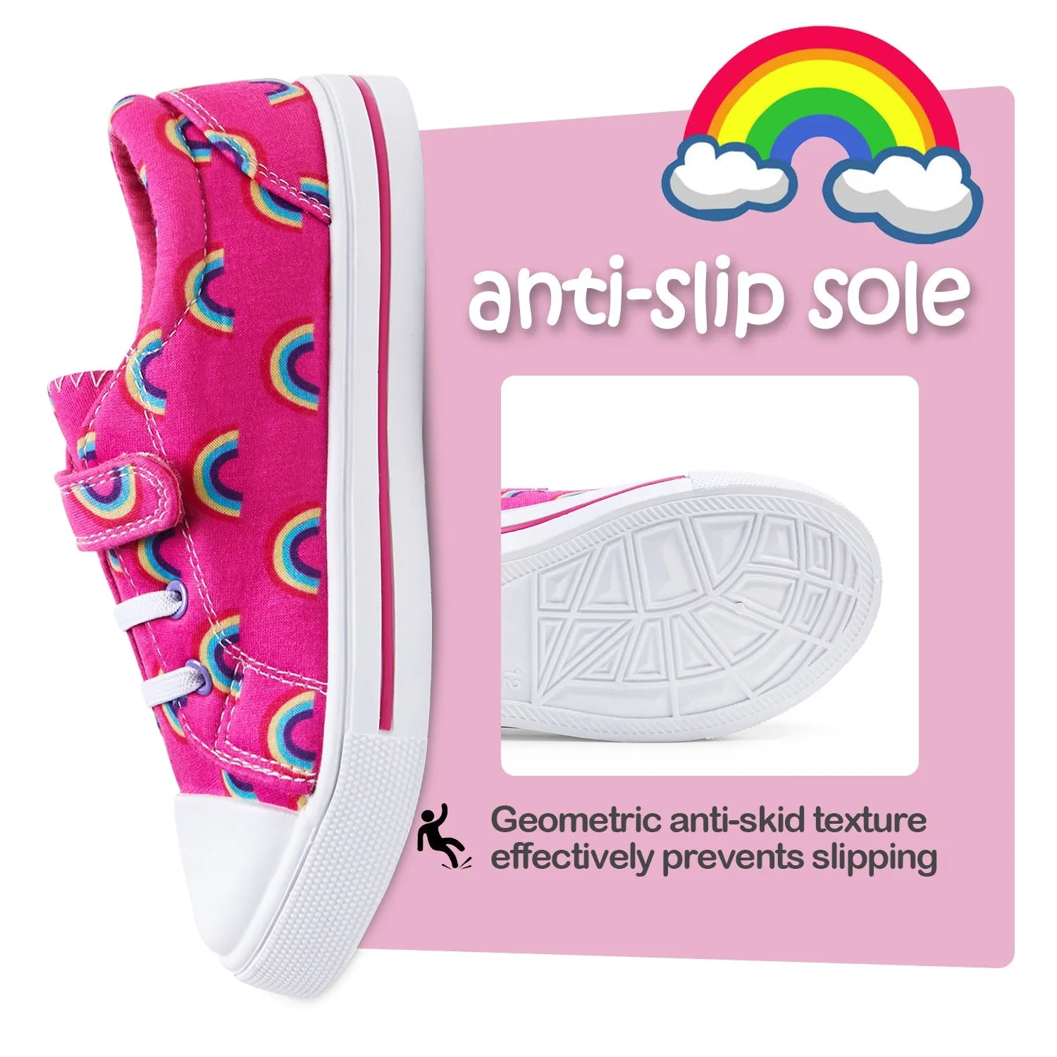 Pink Rainbow Single Hook and Loop Canvas Sneakers