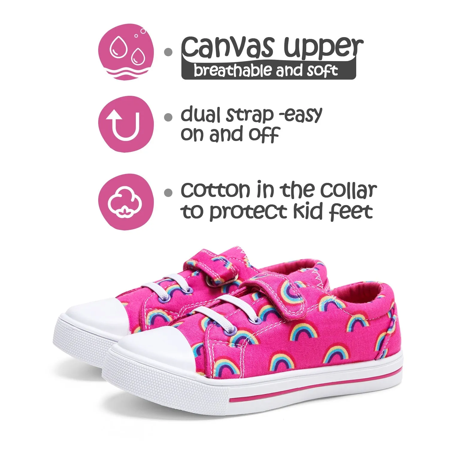 Pink Rainbow Single Hook and Loop Canvas Sneakers