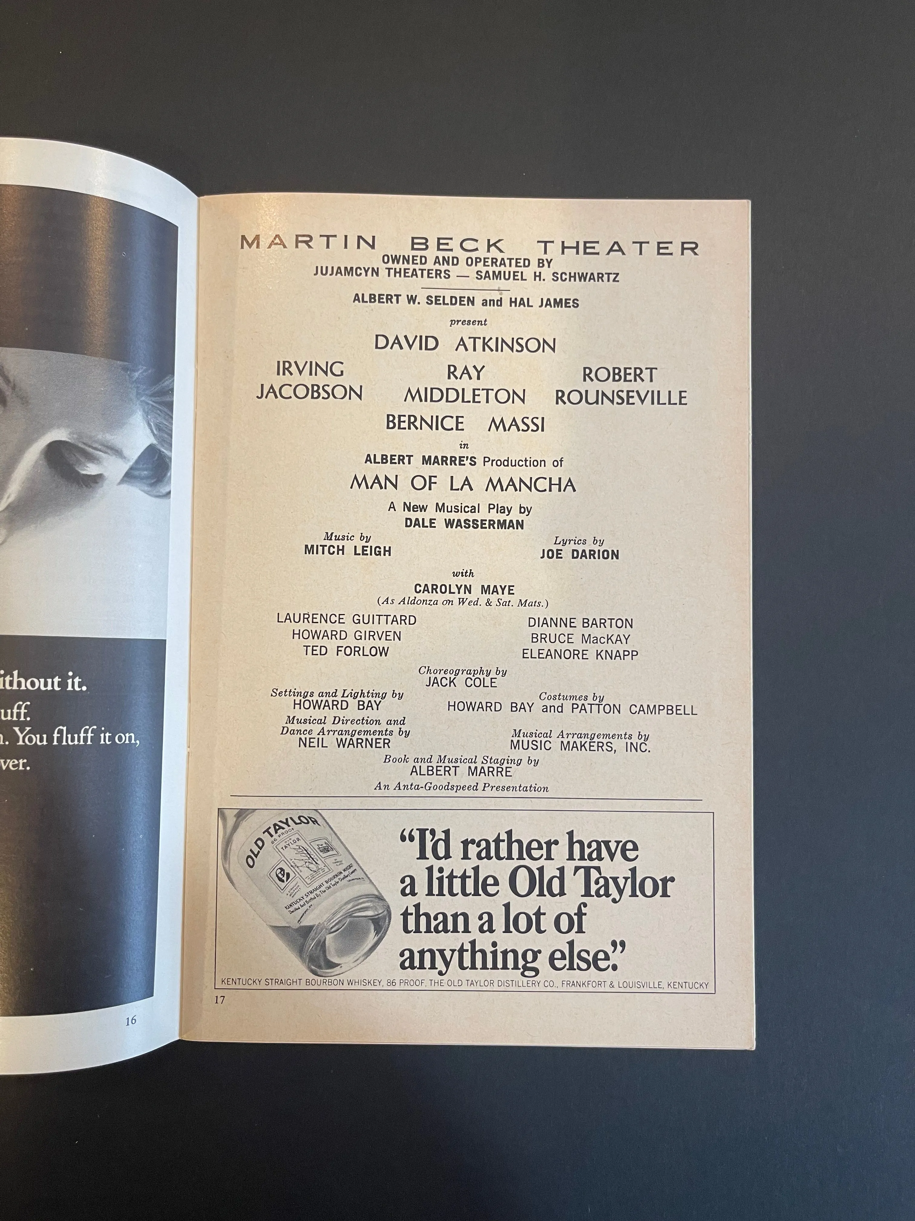 "Man of La Mancha" Original Broadway Production Playbill (1965) featuring David Atkinson