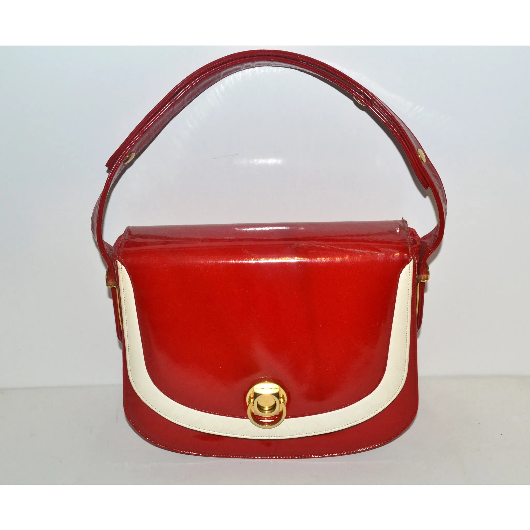 Red & White Patent Leather Purse By  Nicholas Reich- 1960's