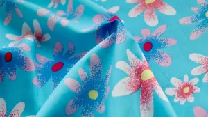 REMNANT 0.55m x 1.48m - 100% COTTON FABRIC - Large floral Design - Sky blue