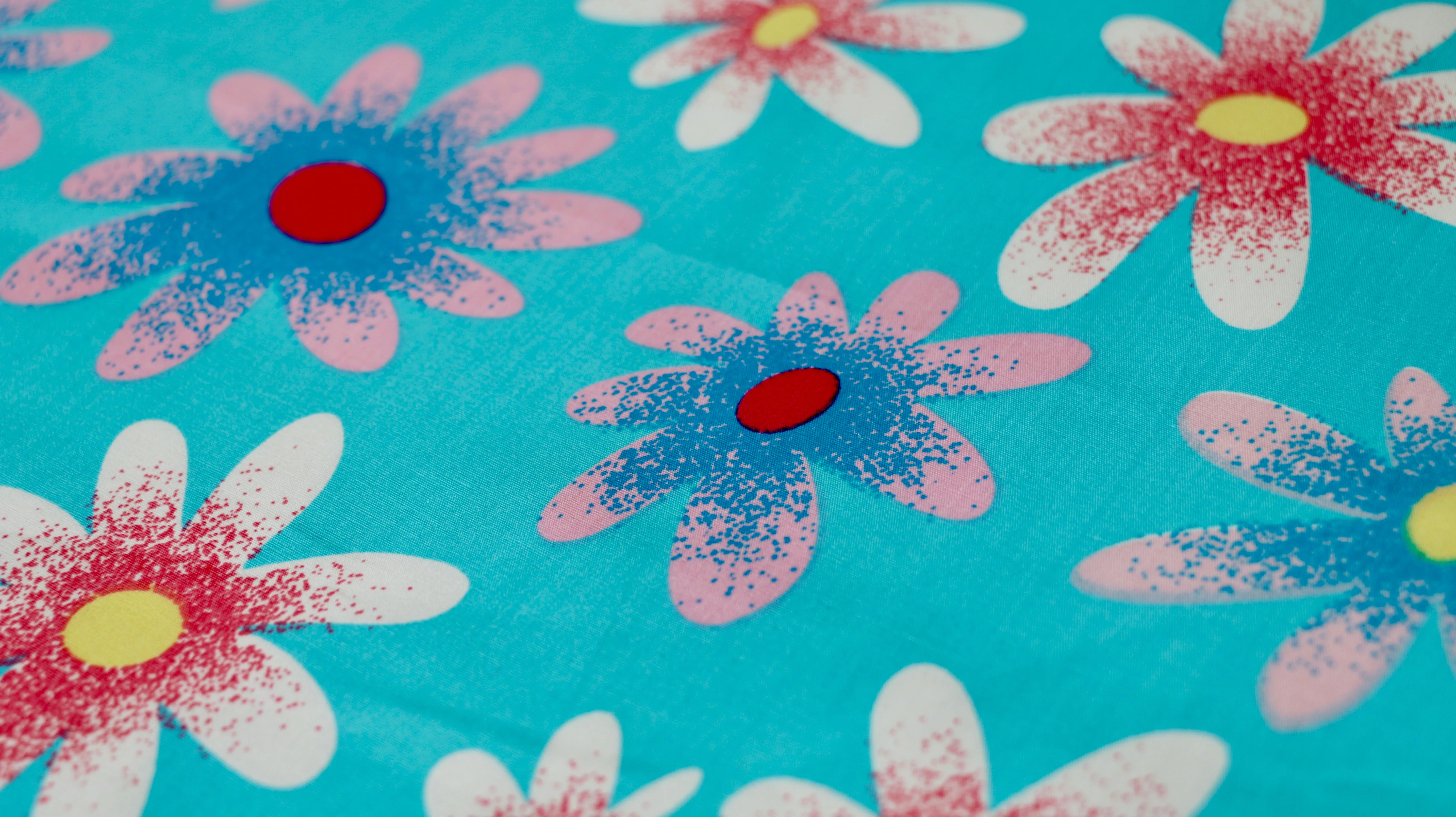REMNANT 0.55m x 1.48m - 100% COTTON FABRIC - Large floral Design - Sky blue