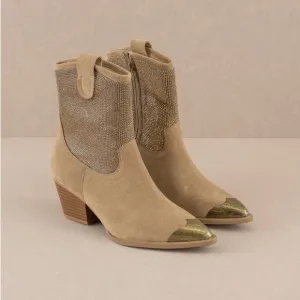 Rhinestone Studded Western Booties with Metal Toe - Oasis Society
