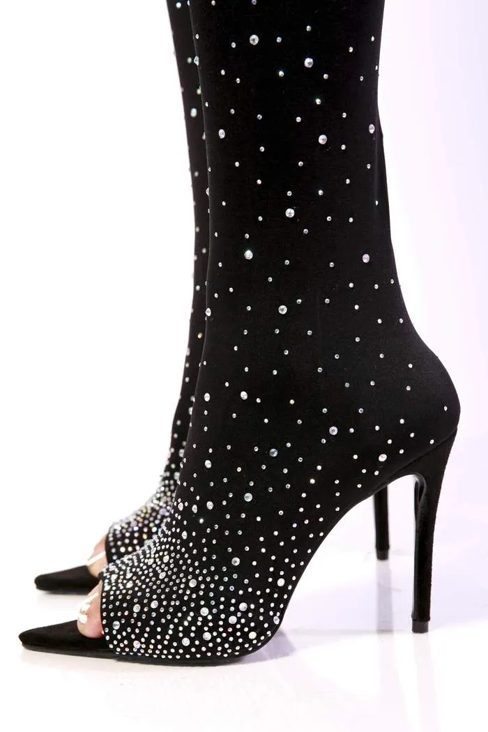 Rhinestone Thigh High Stocking Peep Toe Boots