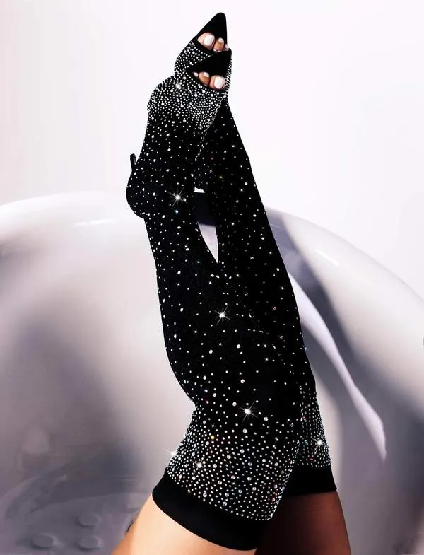 Rhinestone Thigh High Stocking Peep Toe Boots