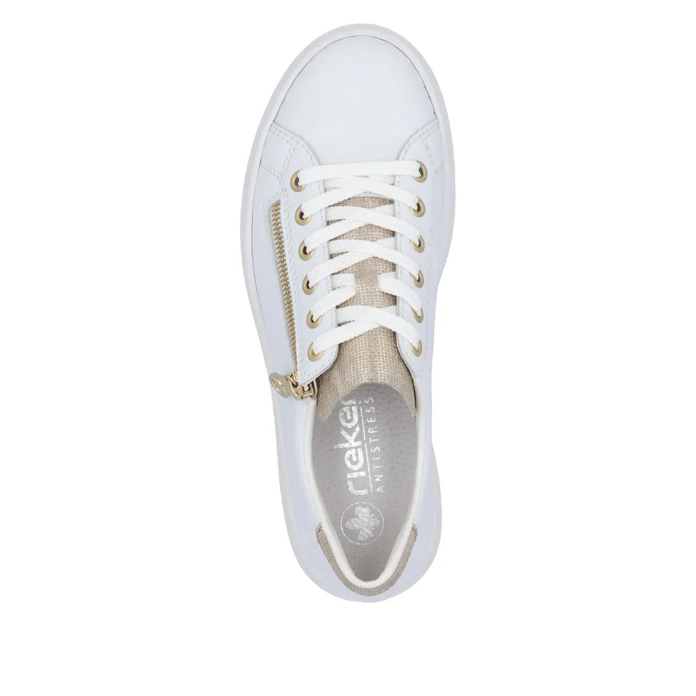 Rieker Flatform Laced Trainer White Gold