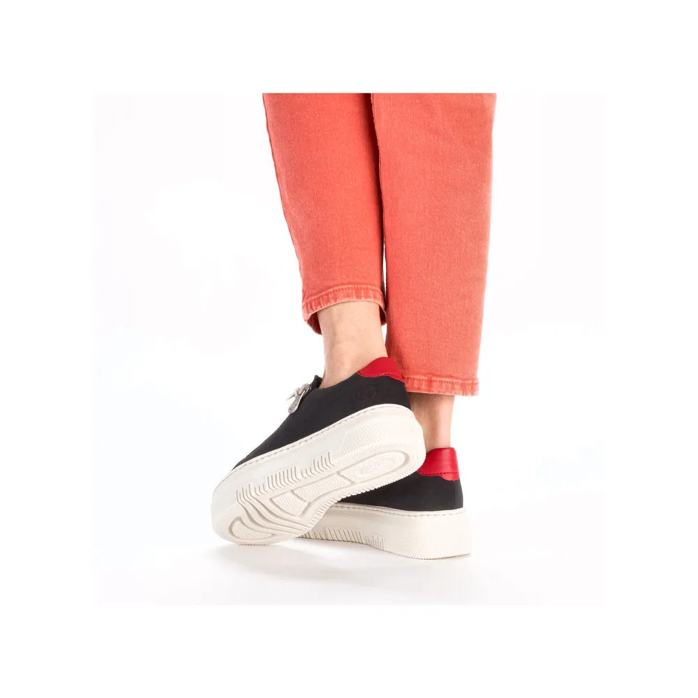 Rieker Flatform Laced Zip Trainer Navy Red