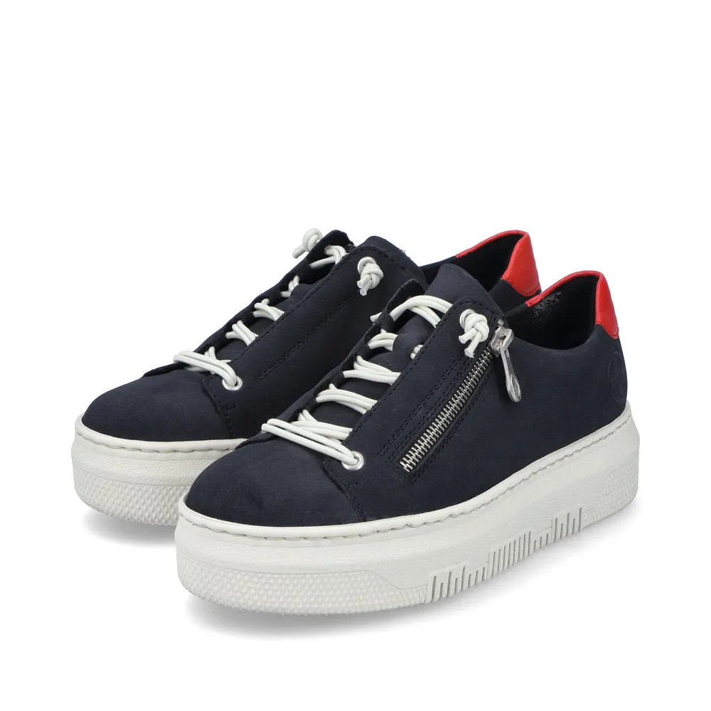 Rieker Flatform Laced Zip Trainer Navy Red