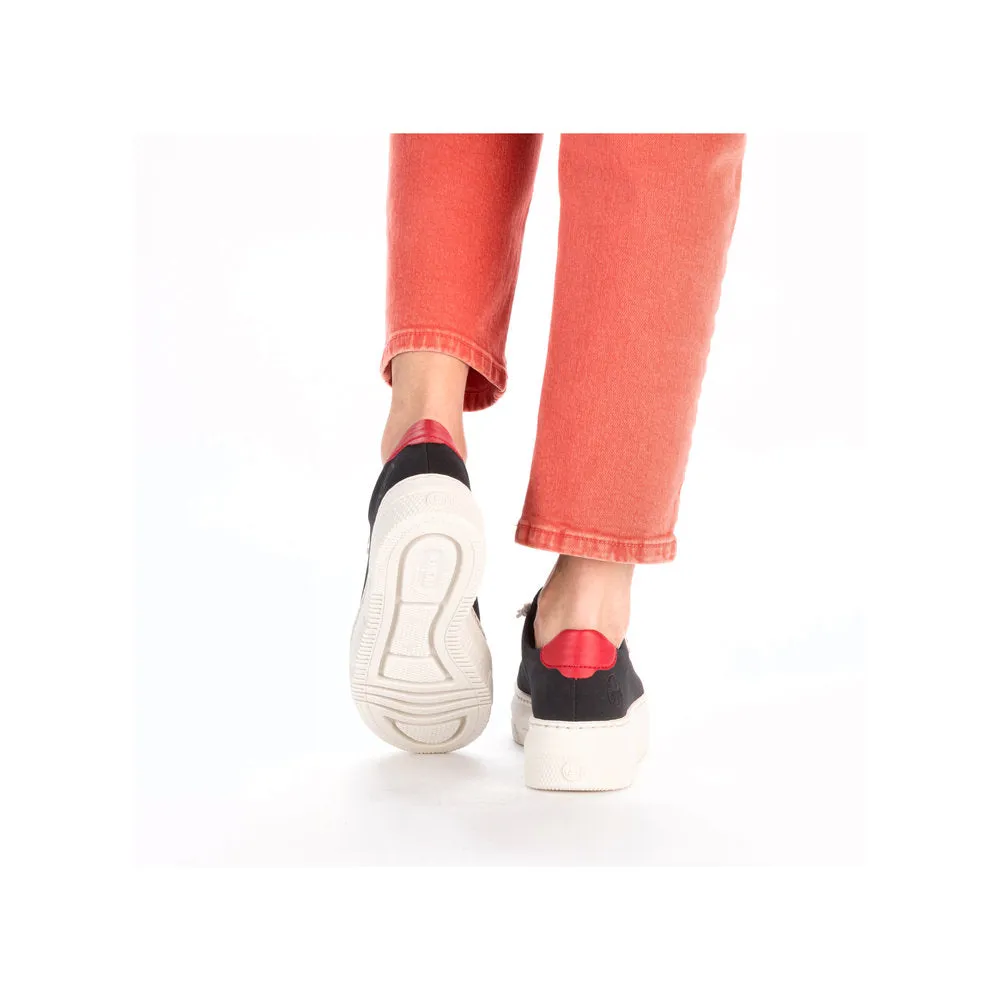 Rieker Flatform Laced Zip Trainer Navy Red