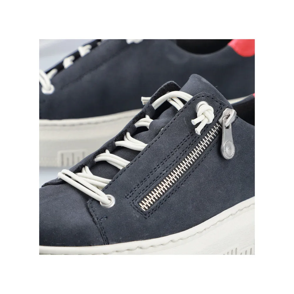 Rieker Flatform Laced Zip Trainer Navy Red