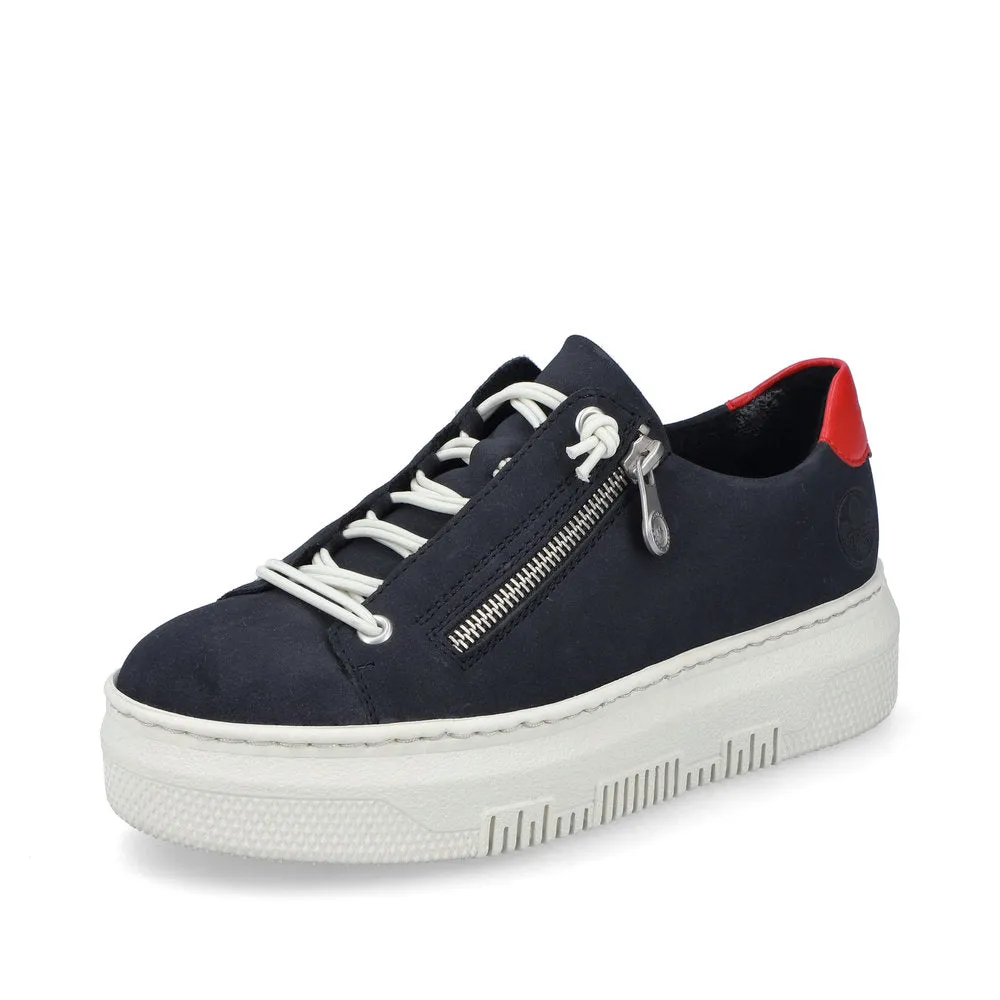 Rieker Flatform Laced Zip Trainer Navy Red