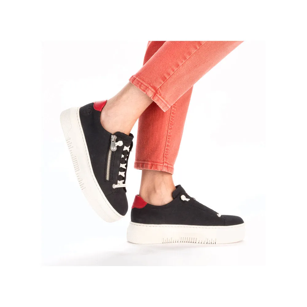 Rieker Flatform Laced Zip Trainer Navy Red