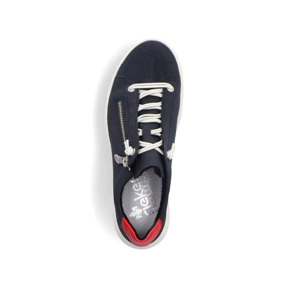 Rieker Flatform Laced Zip Trainer Navy Red