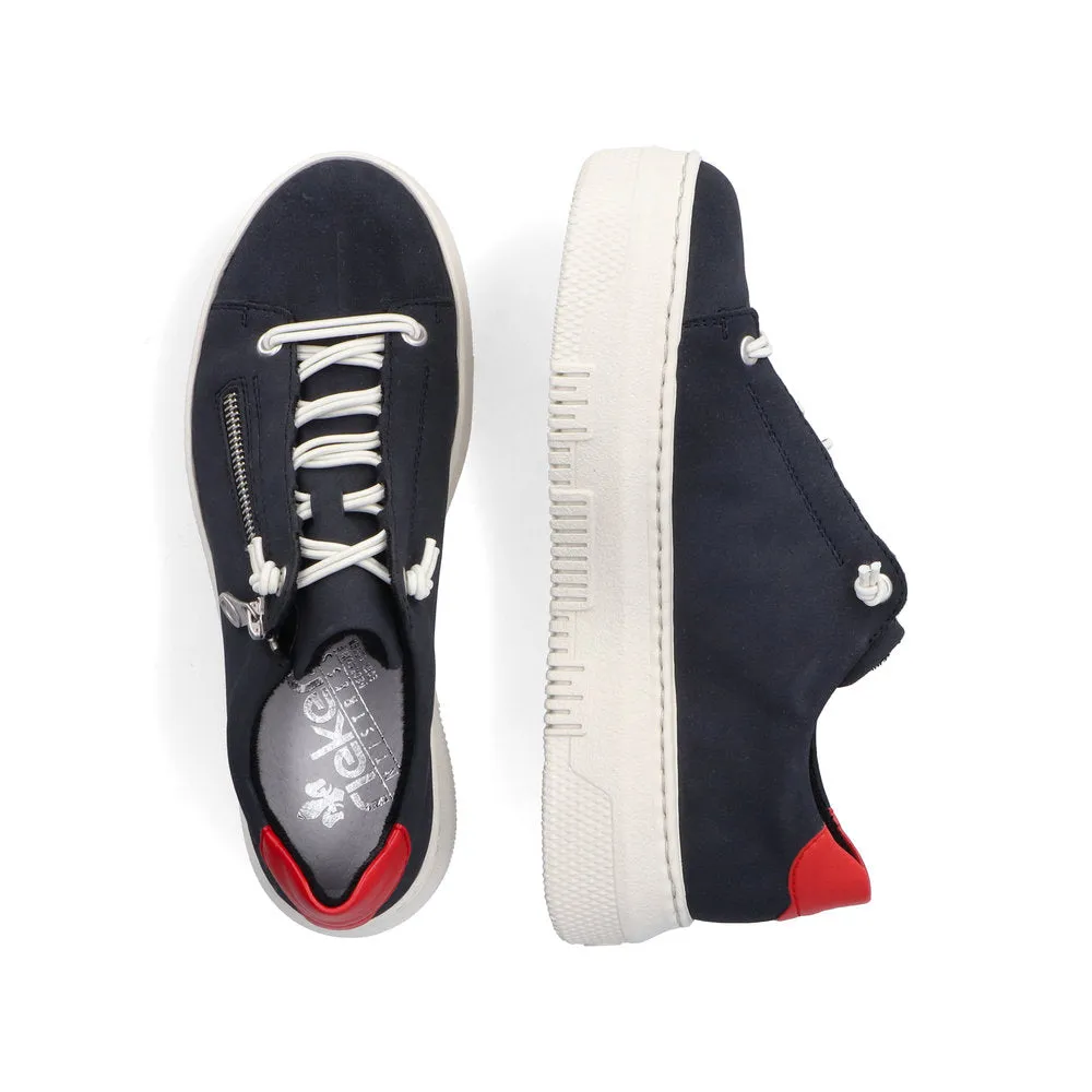 Rieker Flatform Laced Zip Trainer Navy Red
