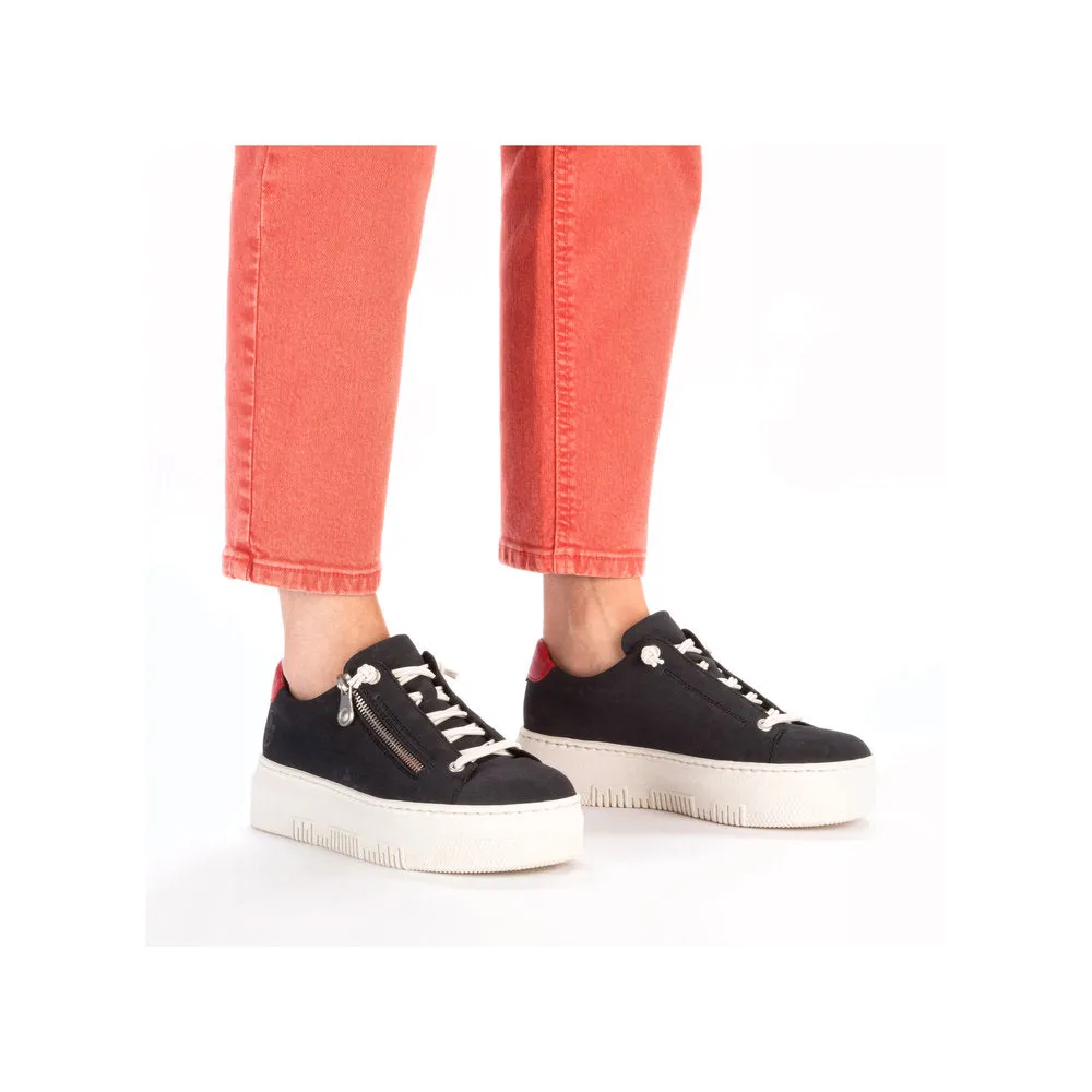 Rieker Flatform Laced Zip Trainer Navy Red