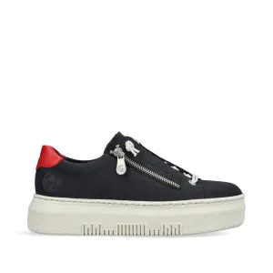 Rieker Flatform Laced Zip Trainer Navy Red