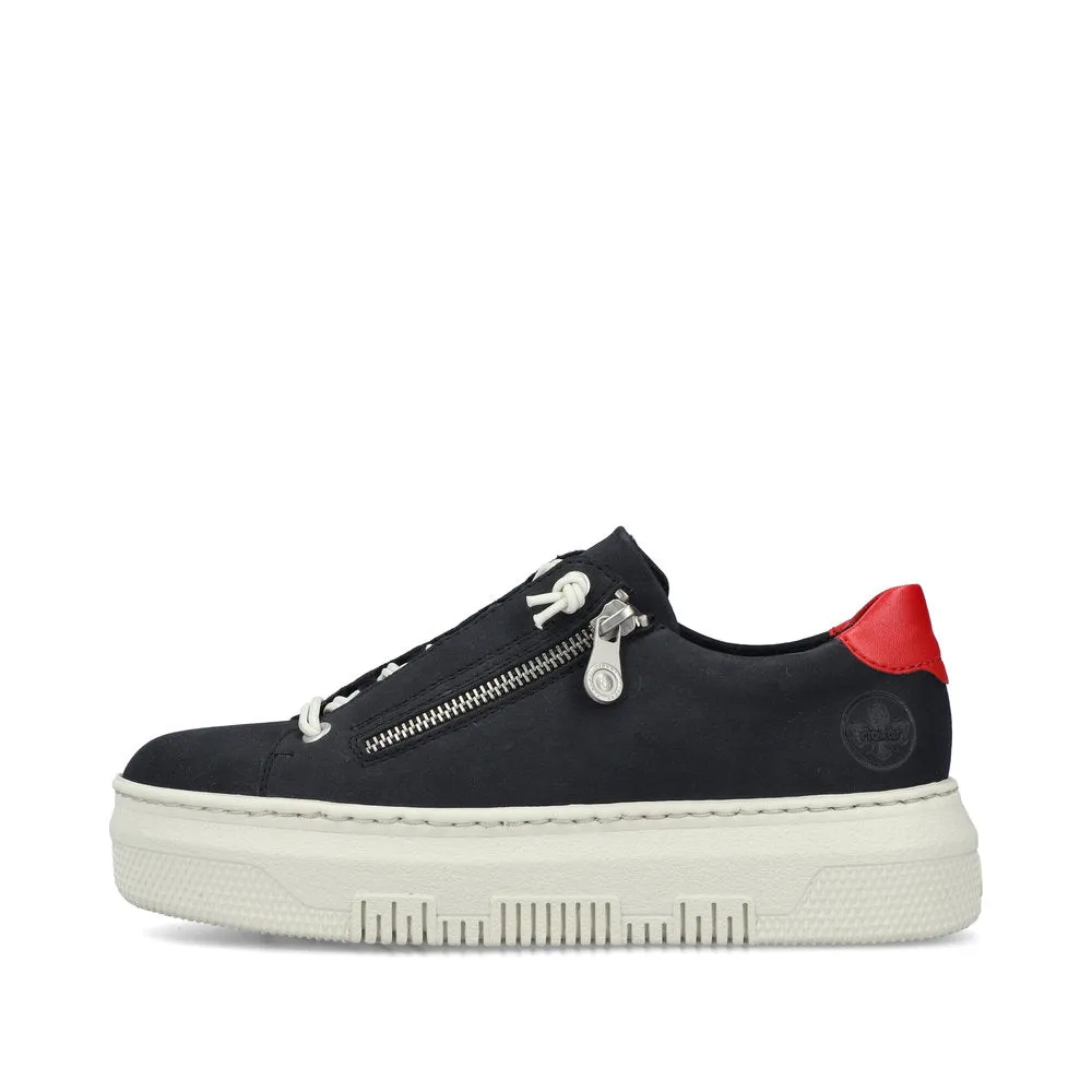 Rieker Flatform Laced Zip Trainer Navy Red
