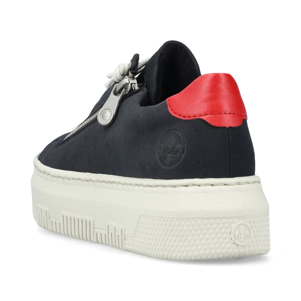Rieker Flatform Laced Zip Trainer Navy Red