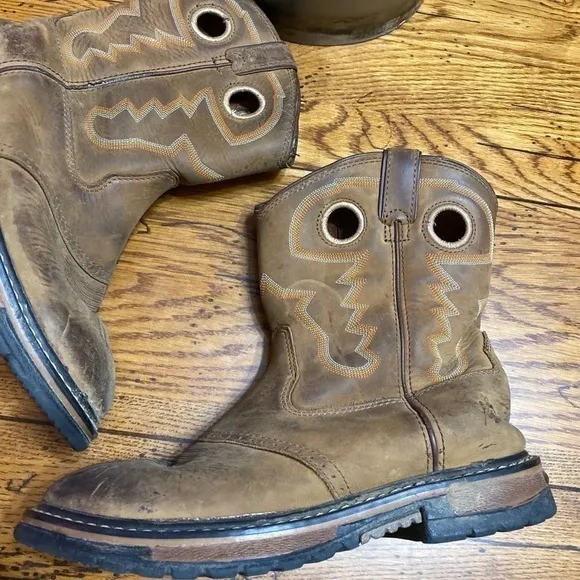 Rocky Kids 4.5 Original Ride Branson Brown Leather Western Work Boots 3575.