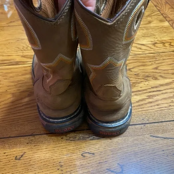 Rocky Kids 4.5 Original Ride Branson Brown Leather Western Work Boots 3575.
